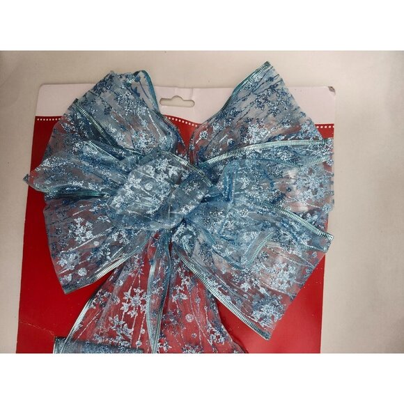 Large Teal Glitter Wired Ribbon 26" Tail Christmas 11" Wide - Picture 4 of 5